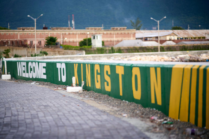 A mural saying "Welcome to Kingston" in Jamaica. A mural saying "Welcome to Kingston" in Jamaica.
