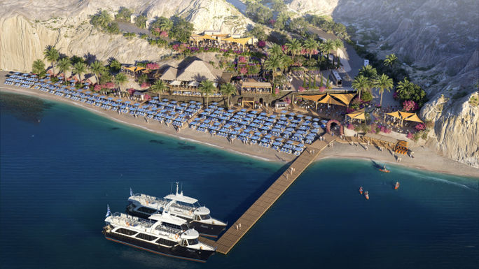 A rendering of the new Royal Beach Club Santorini A rendering of the new Royal Beach Club Santorini