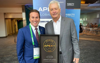 Air Canada President and CEO, Michael Rousseau, accepts the APEX Five Star Global Airline Award.