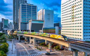 Brightline train at MiamiCentral station.
