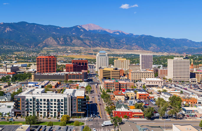 Colorado Springs with Pikes Peak in the background Colorado Springs with Pikes Peak in the background
