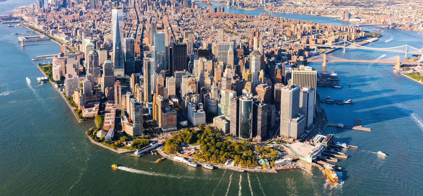 Image: Aerial view of Manhattan in New York City. (Photo Credit: Tierney/Adobe)