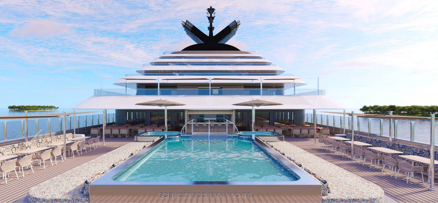 Image: Rendering of the Scenic Ikon's Yacht Club Pool and Terrace. (Photo Credit: Scenic Group)