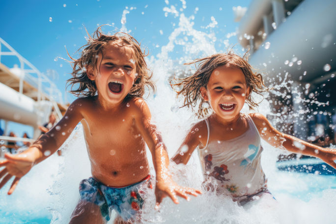 Kids playing in a cruise ship's pool area. Kids playing in a cruise ship's pool area.