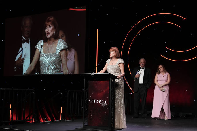 Marilyn Conroy speaks at the 2025 Travvy Awards in Fort Lauderdale, Florida