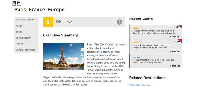 Part of the Intelliguide destination report on Paris, France. Northstar Media, Intelliguide, business travel technology