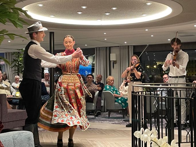 Riviera Radiance offers local and regional entertainment, such as a traditional Hungarian dance performance Riviera Radiance offers local and regional entertainment, such as a traditional Hungarian dance performance