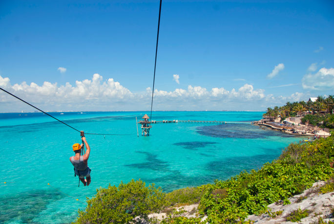 Ziplining on Isla Mujeres, Quintana Roo, Mexico.